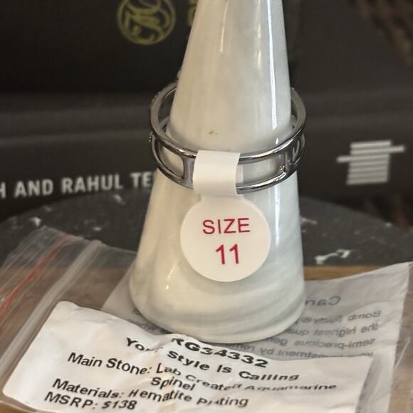 Bomb Party Ring Size 11 RG34332 Your Style Is Calling Aqua Blue Spinel Hematite - Picture 4 of 5